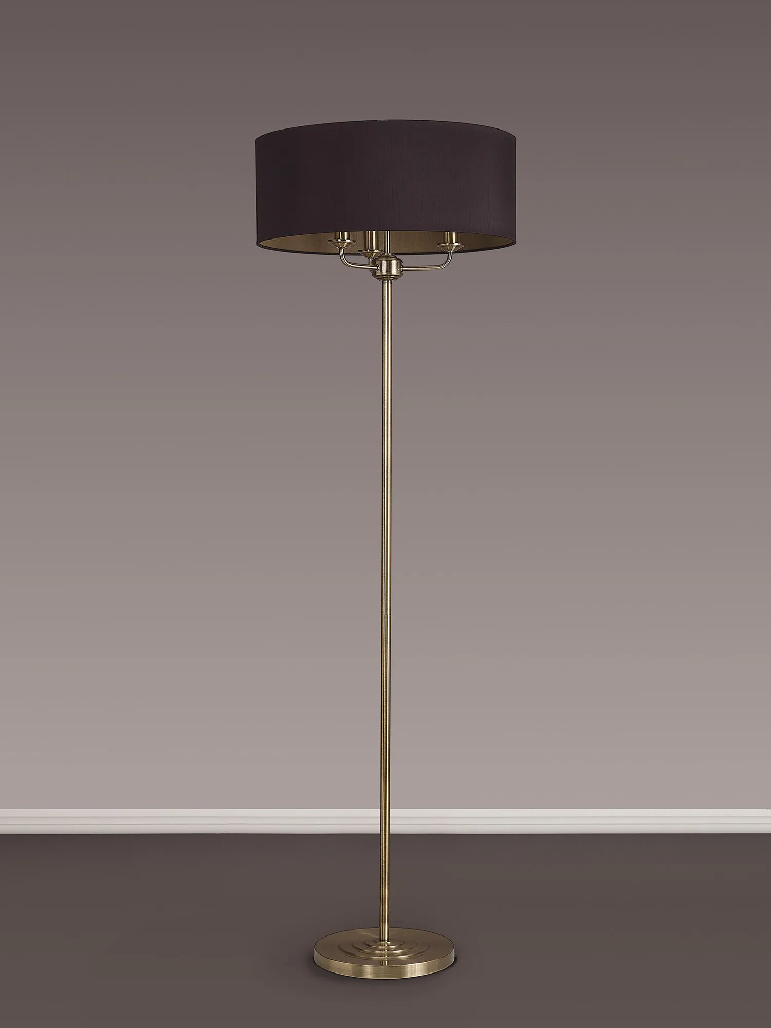 Banyan 45cm 3 Light Floor Lamp Antique Brass; Midnight Black DK0913  Deco Banyan AB BL/GR